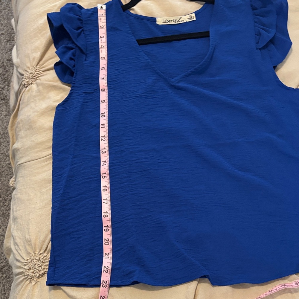 Liberty Love Royal Blue Ruffle Sleeve V-Neck Top - Picture 7 of 7
